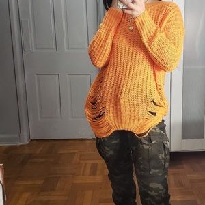 Neon Orange Slogan Print Knit Sweater 17181 main image 1